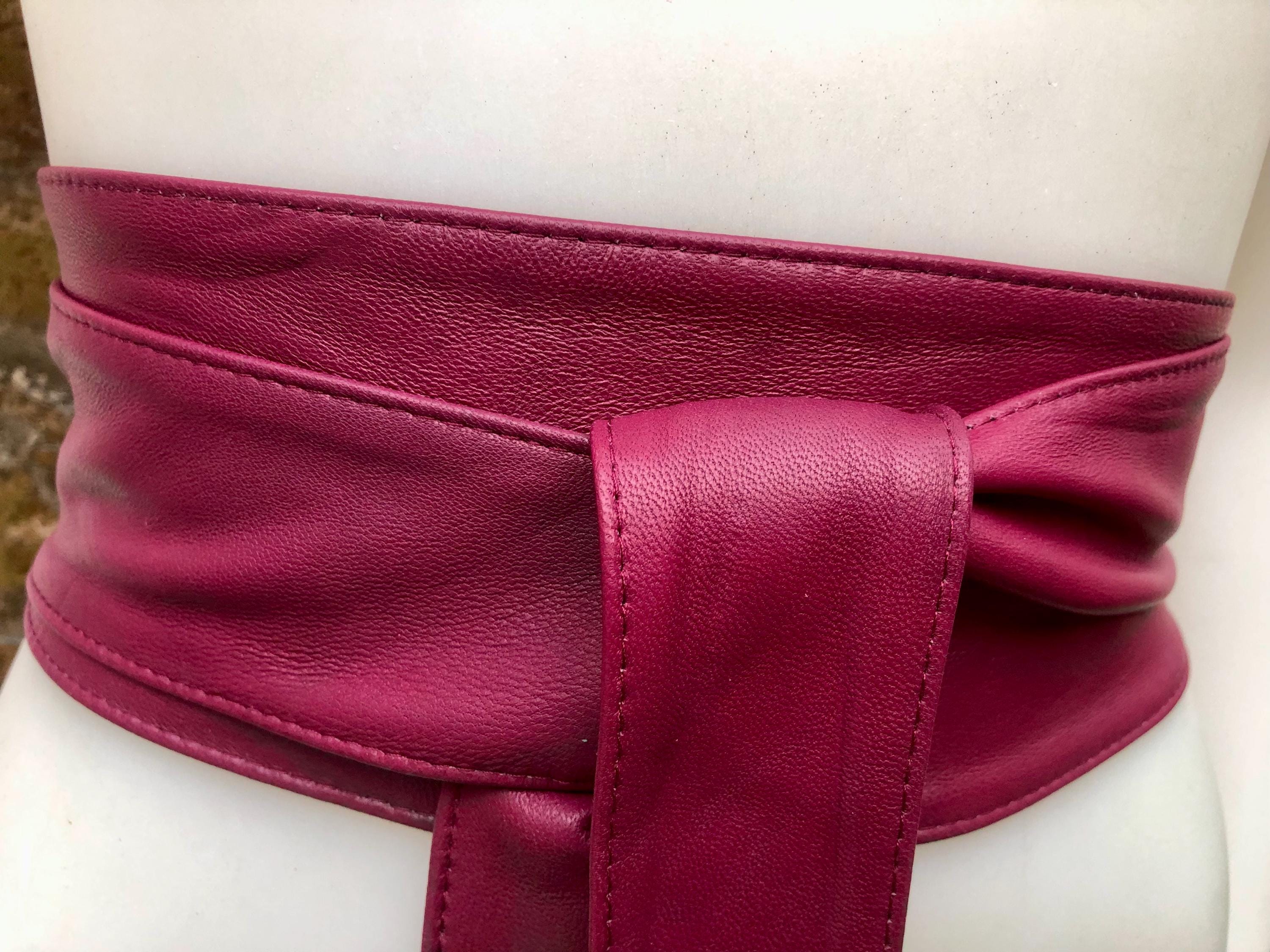 Plum Obi Belt. Wrap Belt in Soft Genuine Leather. Wraparound 