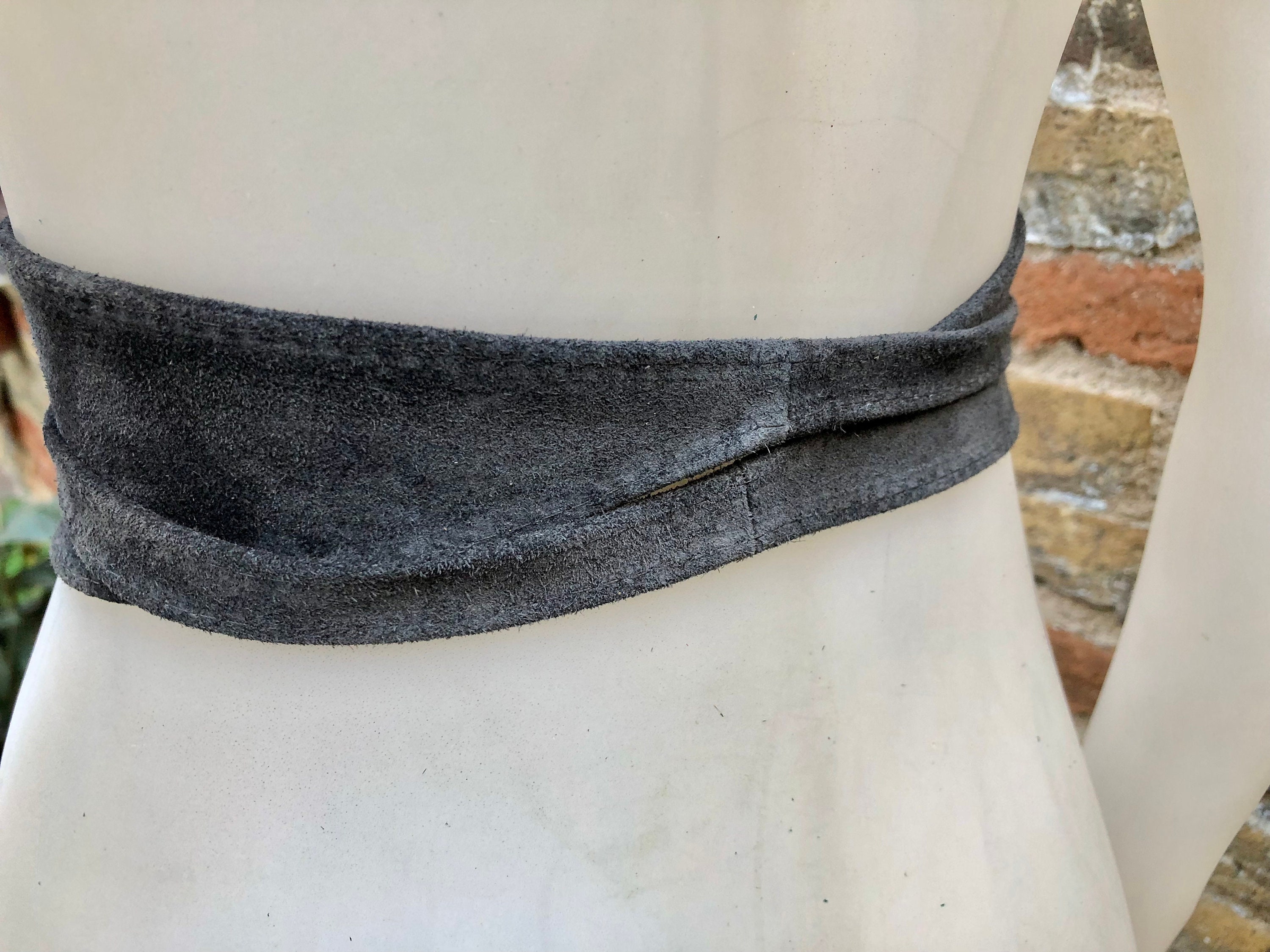 ADA Collection Leather Belt Gray Suede Textured Wide Waist Tie OS Boho Western Gray Suede Belts for Women for sale | eBay main image 2