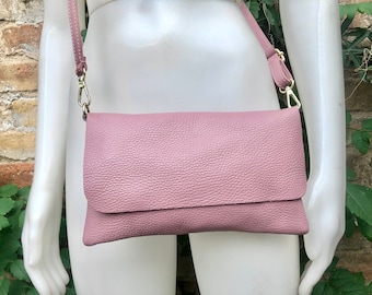 Petit sac en cuir violet - rose. Sac crossbody rose, sac à bandoulière en cuir VÉRITABLE. Sac à main rose avec bandoulière réglable et fermeture éclair