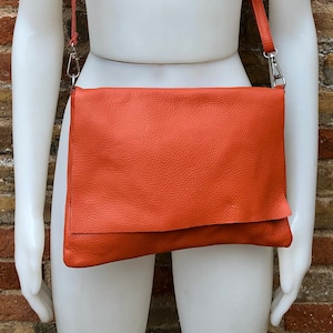 Cross body bag. Boho leather bag in BURNT ORANGE. Soft genuine leather. Crossover,messenger bag in ORANGE with adjustable strap