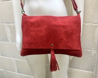 red suede shoulder bag