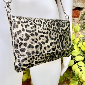 Cheetah print metallic gold small leather bag. GENUINE leather. Leopard print shoulder / crossbody bag. Gold leopard animal print purse.