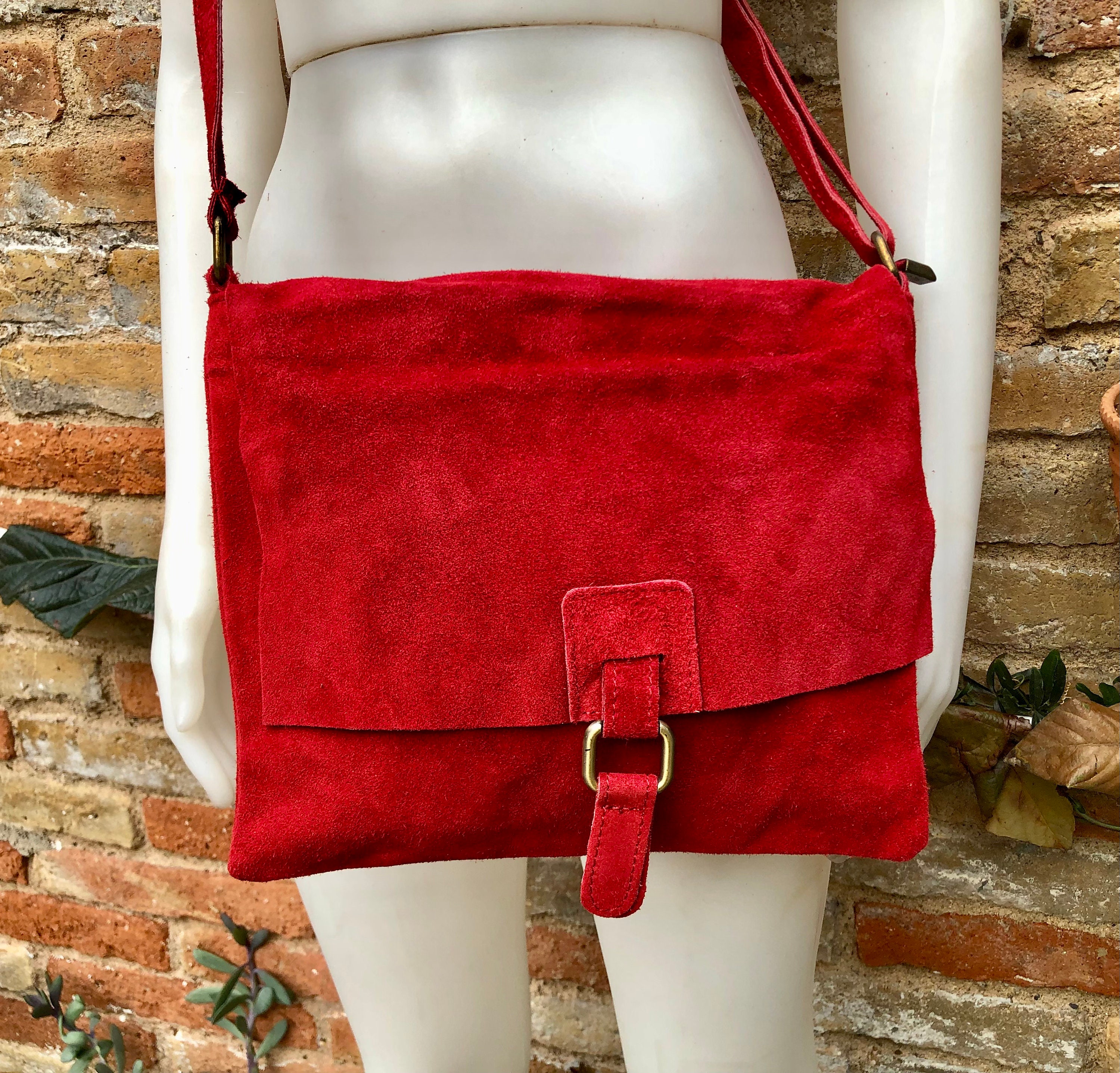 Red suede crossbody bag deals