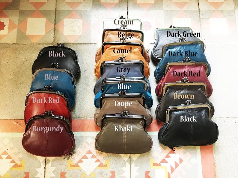 Kiss lock purse in DARK BROWN bills and a separate zipper for cards genuine leather BROWN purse Small vintage style wallet for coins