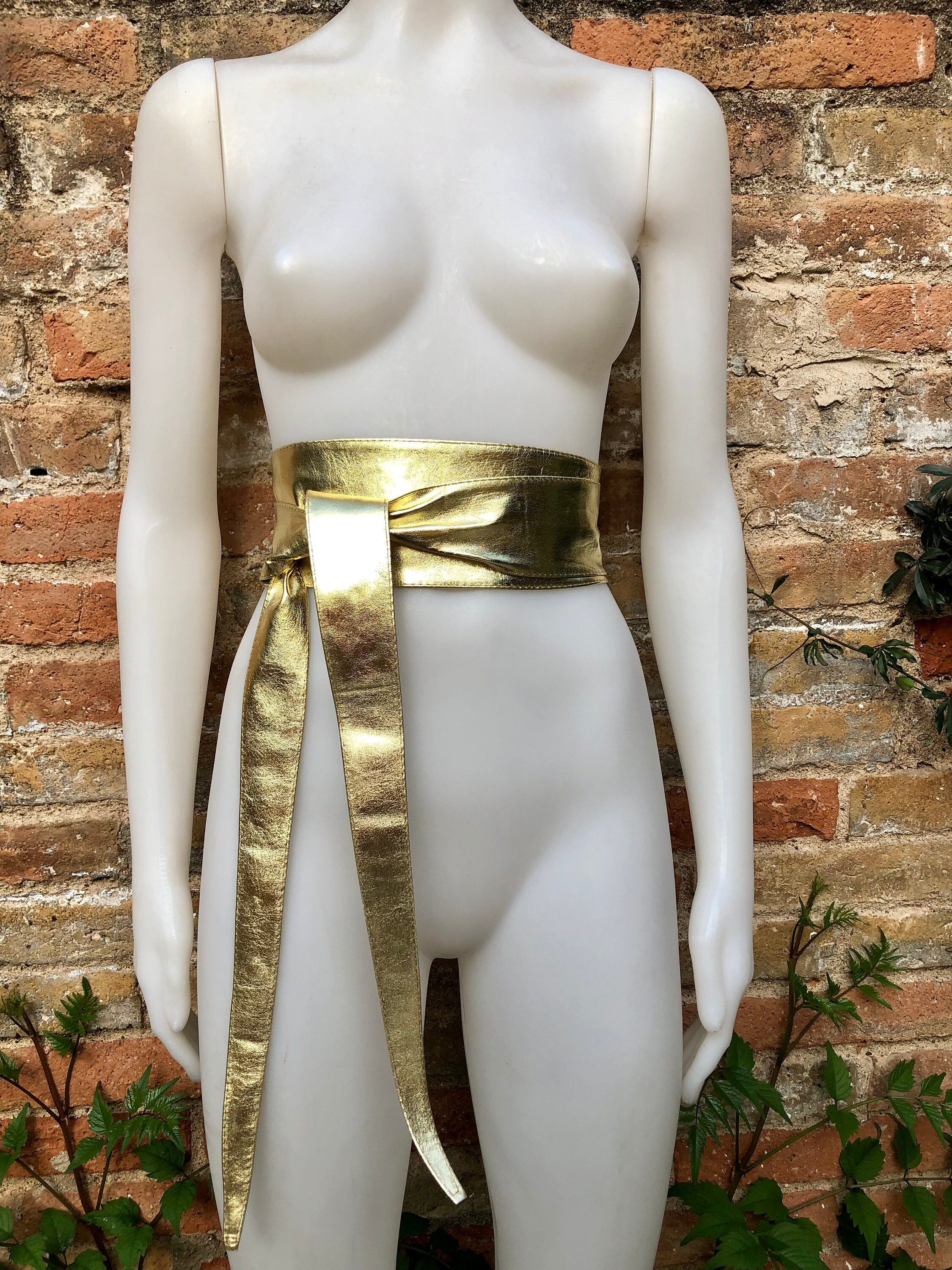 GOLD Obi Belt. Wrap Belt in Soft Genuine Leather. Wraparound 