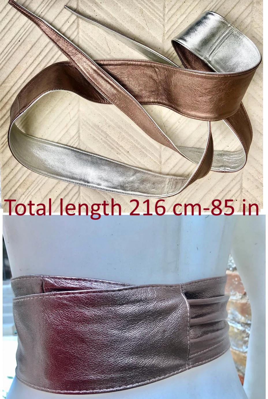 2 Sided BRONZE - SILVER Obi Belt. Soft Genuine Leather Wrap  display picture 1