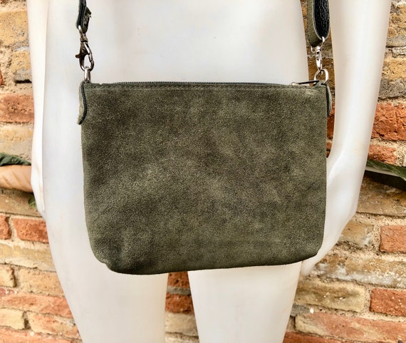 【YOURNUS】Suede Cross Bag Taupe Suede Real Leather Small Crossbody Bag, Genuine