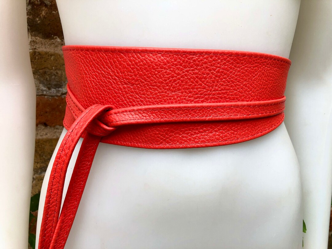 Obi Belt in Soft Leather. Wrap Belt in RED. Waist Belt in Coral Red