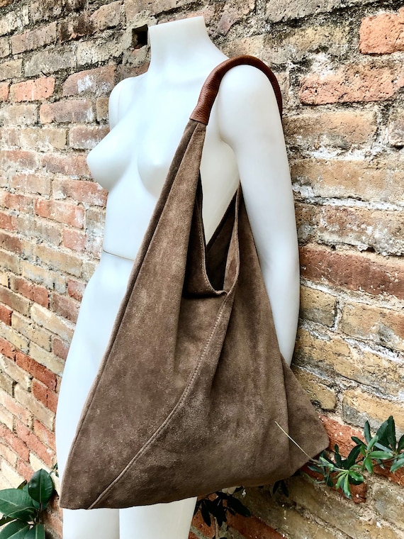 Large Suede Hobo Bag Soft Leather Bag Slouchy Leather Bag 