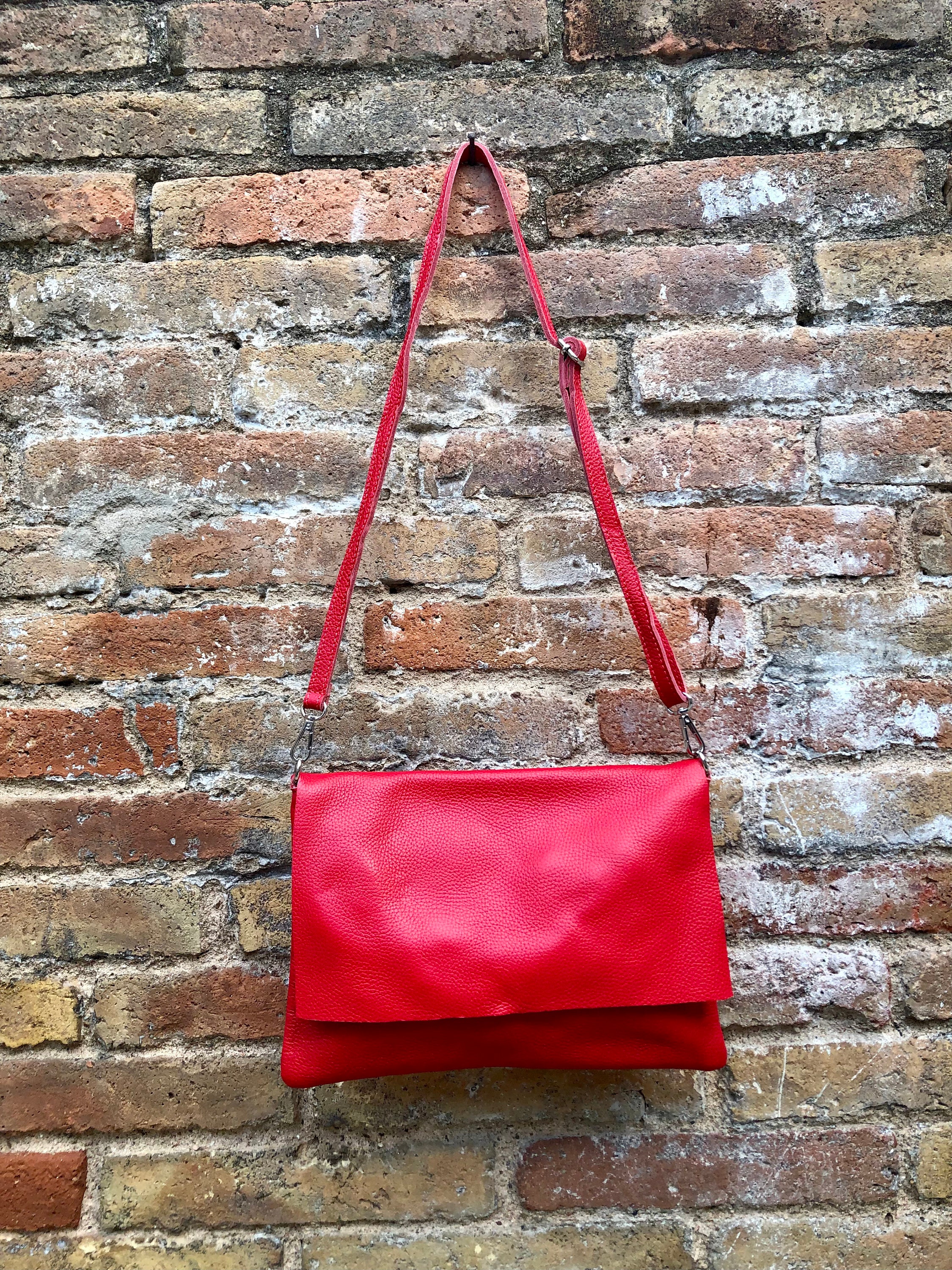 RED Genuine Leather Bag. Cross Body Shoulder Bag. Adjustable Strap Zipper Flap. LARGER STYLE. Red Leather Messenger. Red Leather Purse Etsy