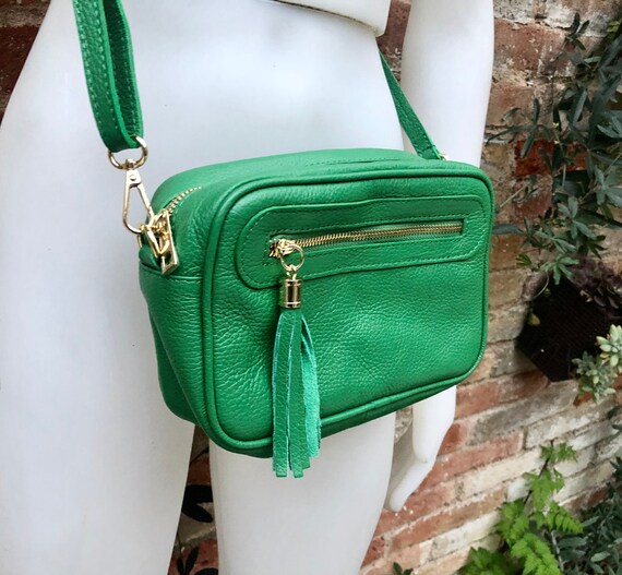 Small Leather Bag in Bright Green. Cross Body Bag Shoulder Bag in GENUINE Leather. Green Leather Bag With Adjustable Strap zipper Tassel Etsy UK