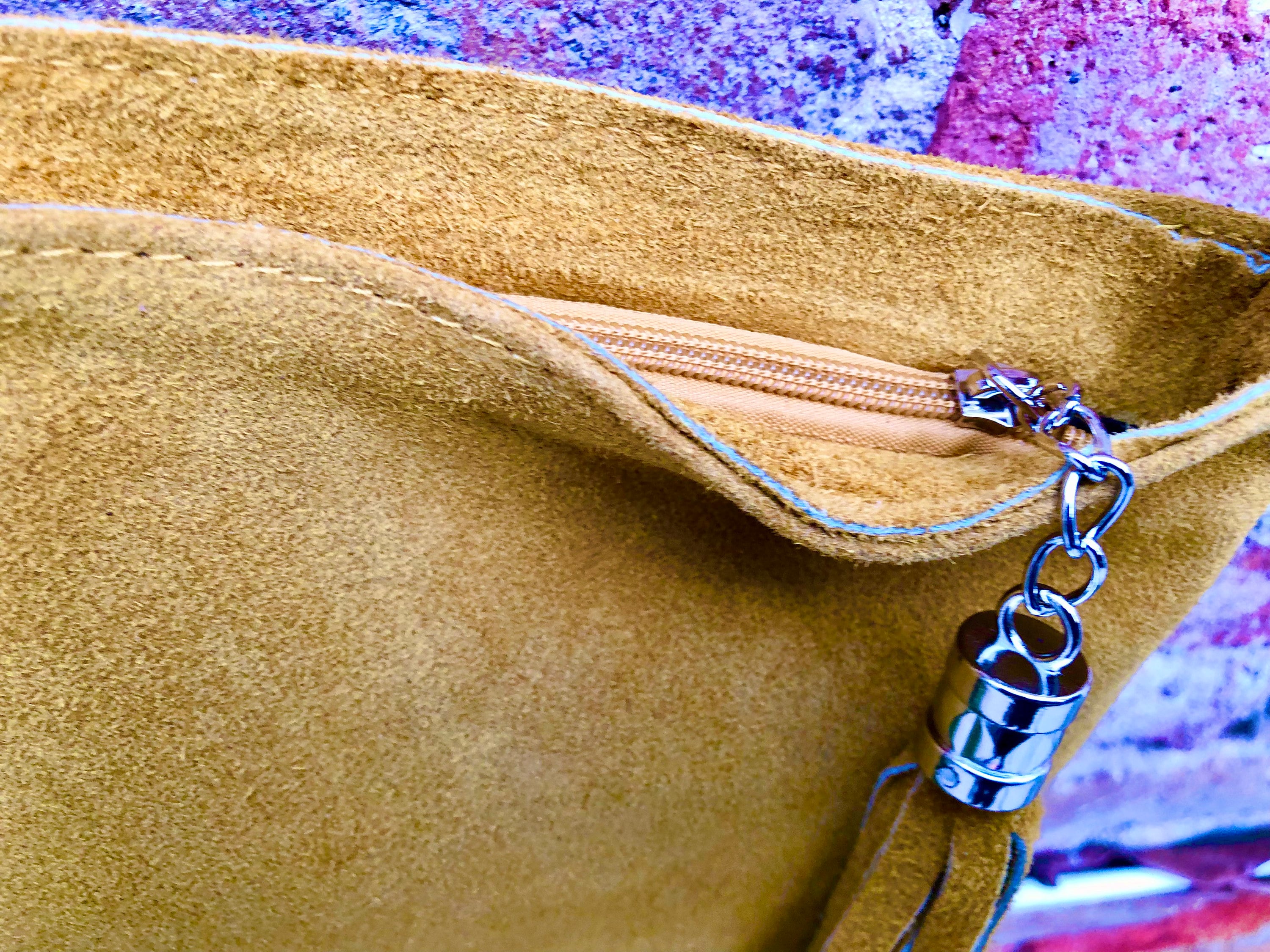 Mustard Yellow Suede Leather Bag. GENUINE Leather Small