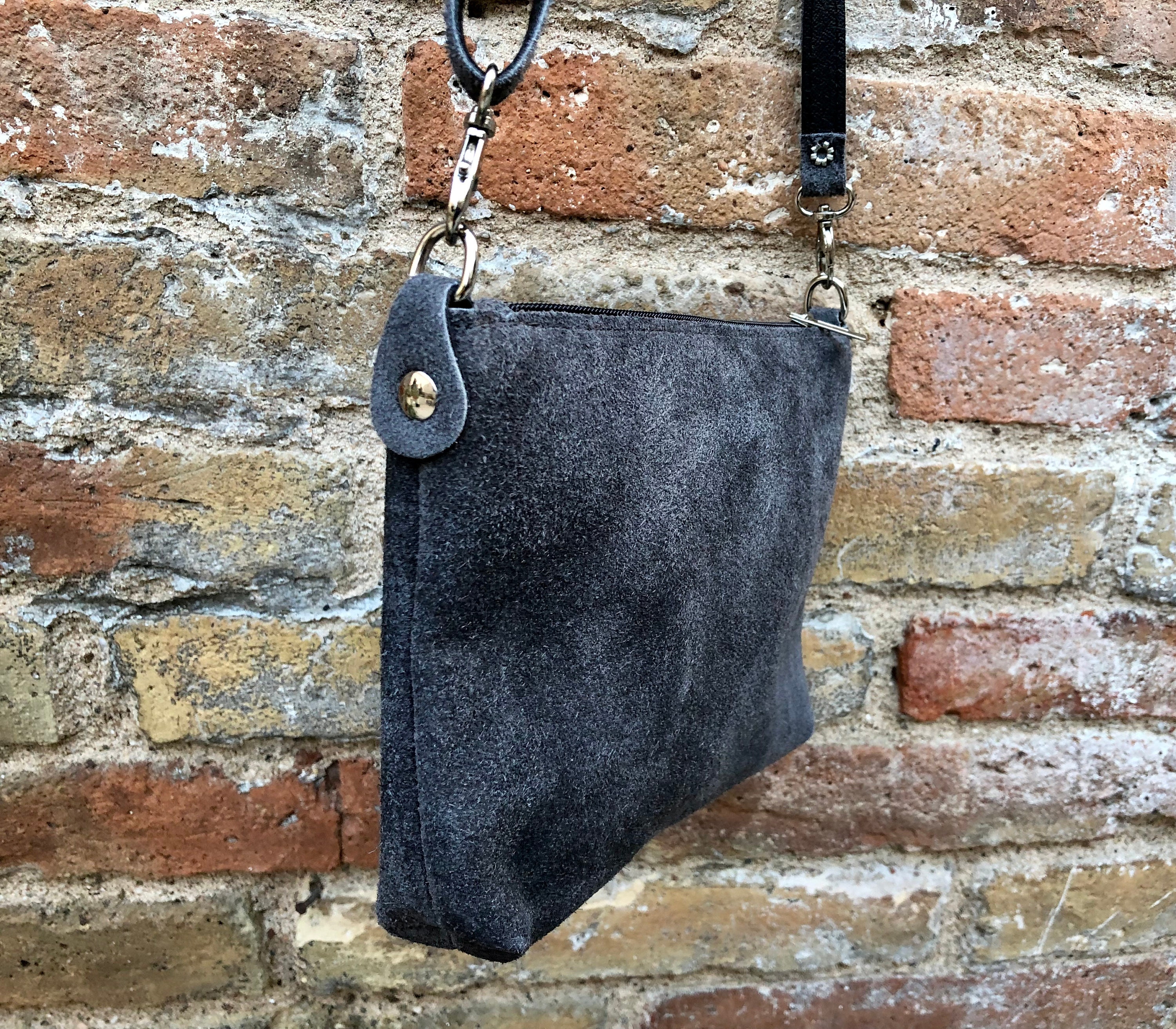 Gray suede crossbody bag sale