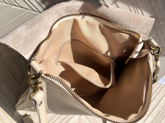 Cross Body /shoulder Bag. Cream Color Soft Genuine Leather