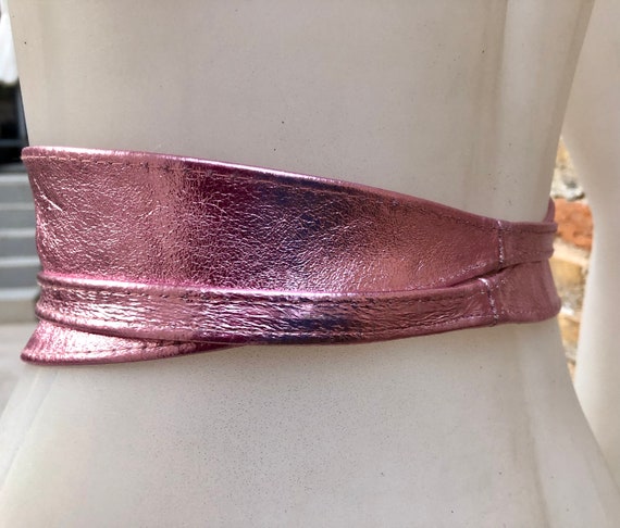 Pretty Pink FreeStyle Obi Statement Belt PINK OBI Belt in Natural Soft Leather. Waist Belt,wide  main image 4