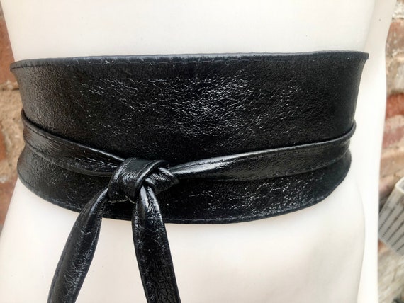 Obi Belt in Soft Leather. Wrap Belt in BLACK. Waist Belt in BLACK