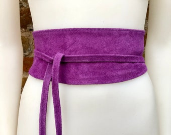 Purple suede OBI belt, SASH in genuine soft  suede,waist belt,soft belt, mauve sash, obi, boho belt, bohemian sash, boho lavender belt