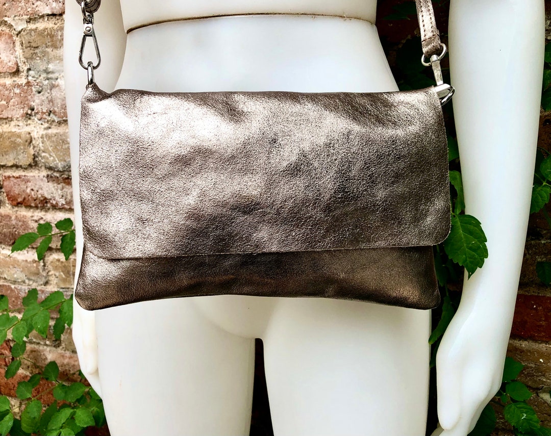 Small Leather Bag in BRONZE. Cross Body Bag, Shoulder Bag in GENUINE