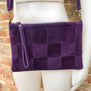 Purple suede clutch best sale bag