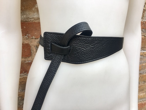 Black Genuine Obi Leather Wrap Belt Italian Leather Soft Obi Wrap Belt - Black | Lusher – LUSHER.co main image 2