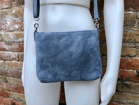 Suede Leather Bag in Blue gray. Cross Body Bag Shoulder Bag 