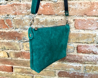 ★EMS★ SUEDE SHOULDER BAGGREEN Green Suede Leather Bag. Cross Body Bag, Shoulder Bag in