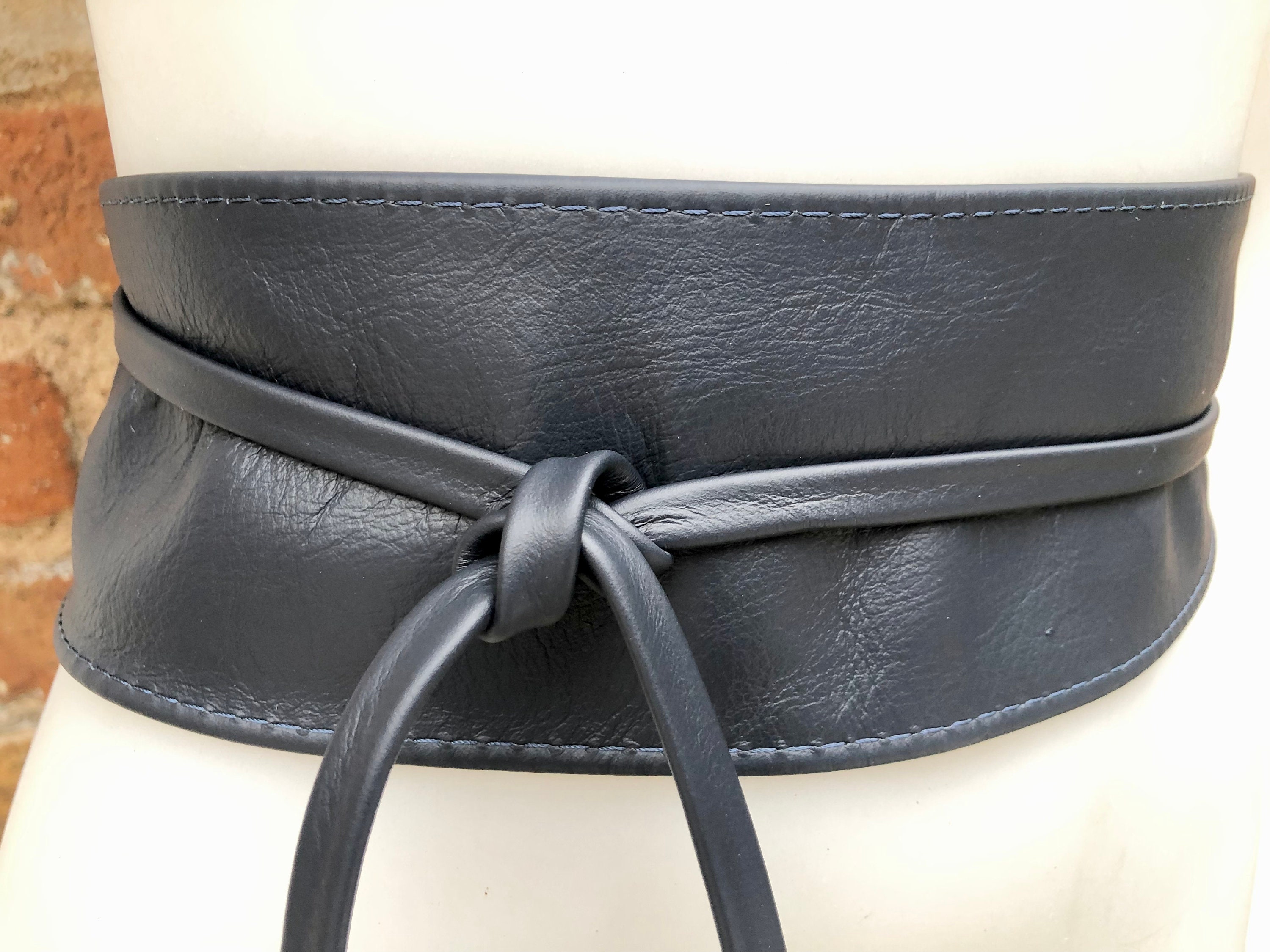 Wraparound Belt in Soft Leather. NAVY Blue Wrap Belt. Longer  display picture 3