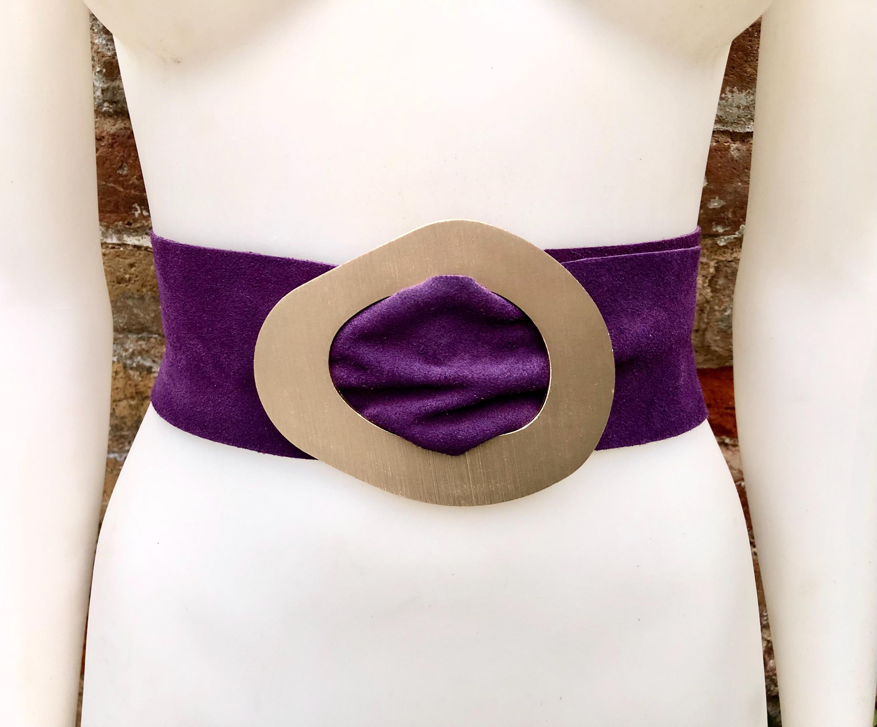 PURPLE Suede Leather Waist Belt With Gold Color Large Boho