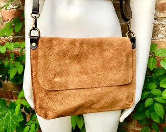 Messenger Bag in Genuine Suede Rusty Brown Cross Body Bag