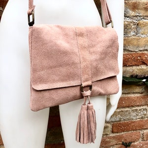 Pale Pink Suede Crossbody Bag Light Pink Suede Bag Camera Bag Tassel Bag Wedding Bag Suede Tassel Bag Etsy