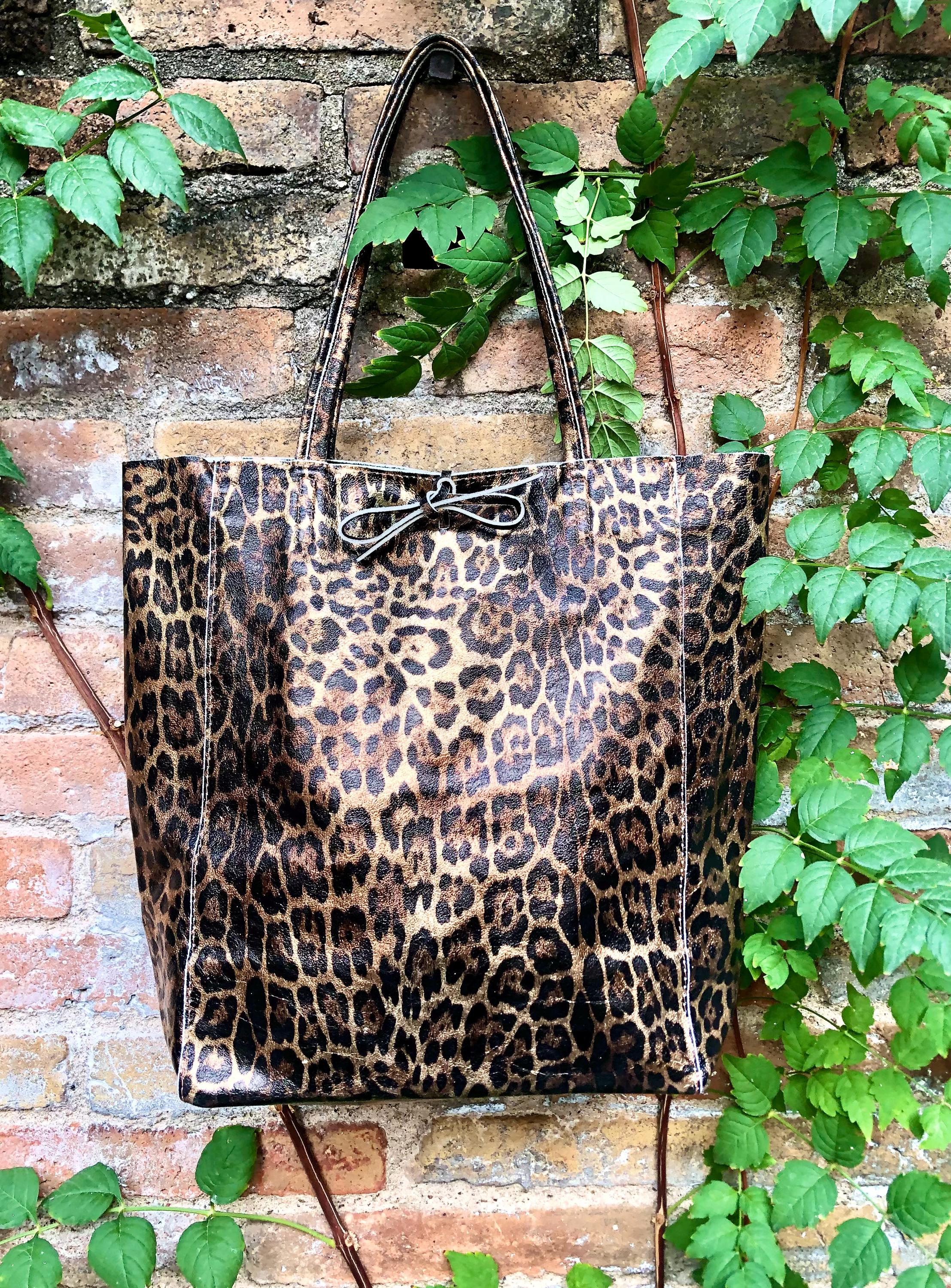 CHEETAH Print Tote Leather Bag. Genuine Leather Shopper