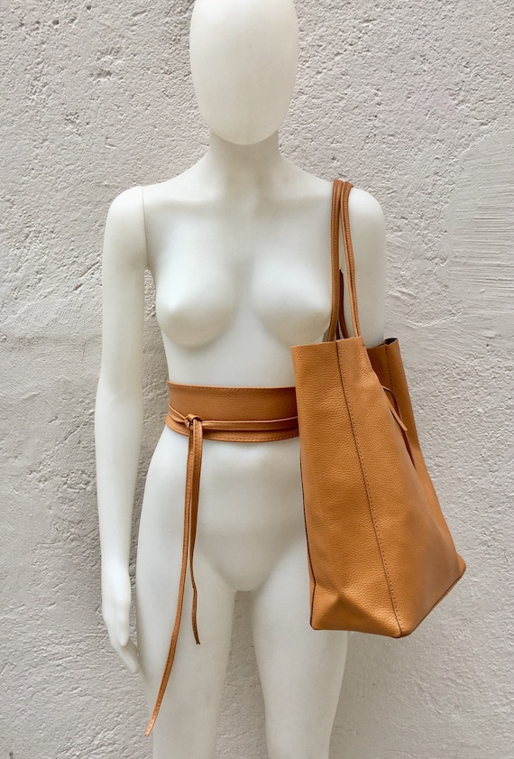 Tote Bag in Camel BROWN With Belt.soft Natural GENUINE Leather Bag Belt Set. Large Brown Leather Bag. Computer Tablet or Laptop Bag. Etsy Canada
