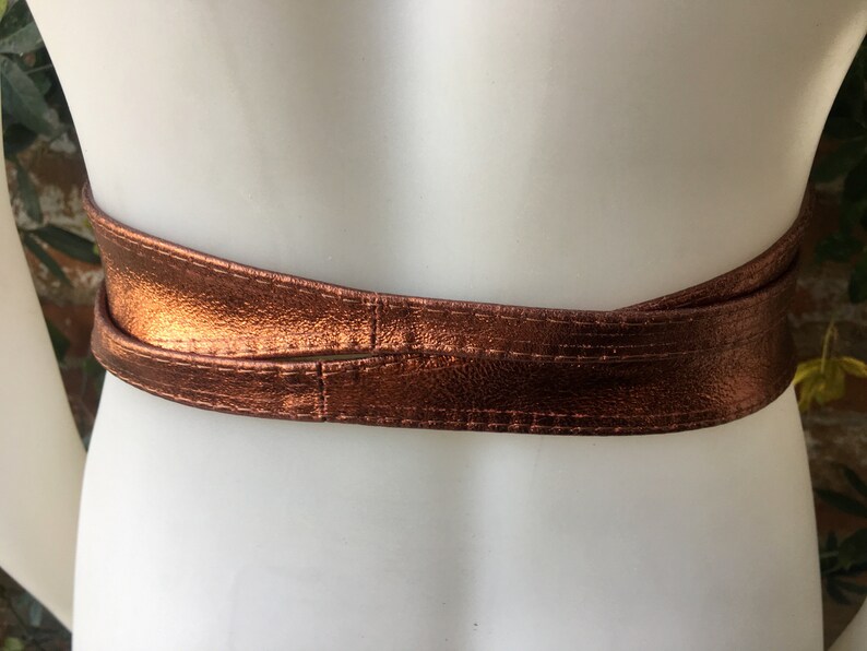 Waist belt copper sash wide leather belt COPPER OBI belt in natural soft leather metallic copper leather wrap belt boho wraparound belt
