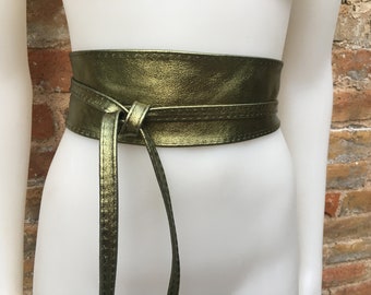 Green Vegan Leather Obi Adjustable Waist Statement Belt Green Wide Leather Wrap Obi Belt, Women Stunning Belt, Dean  main image 3