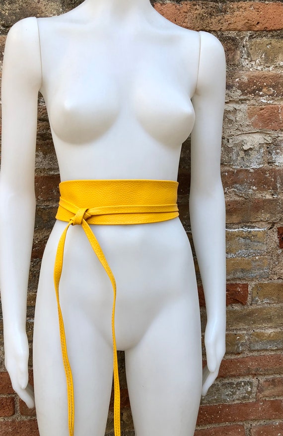 Handmade Leather Obi Belts - Yellow Leather Obi Belt