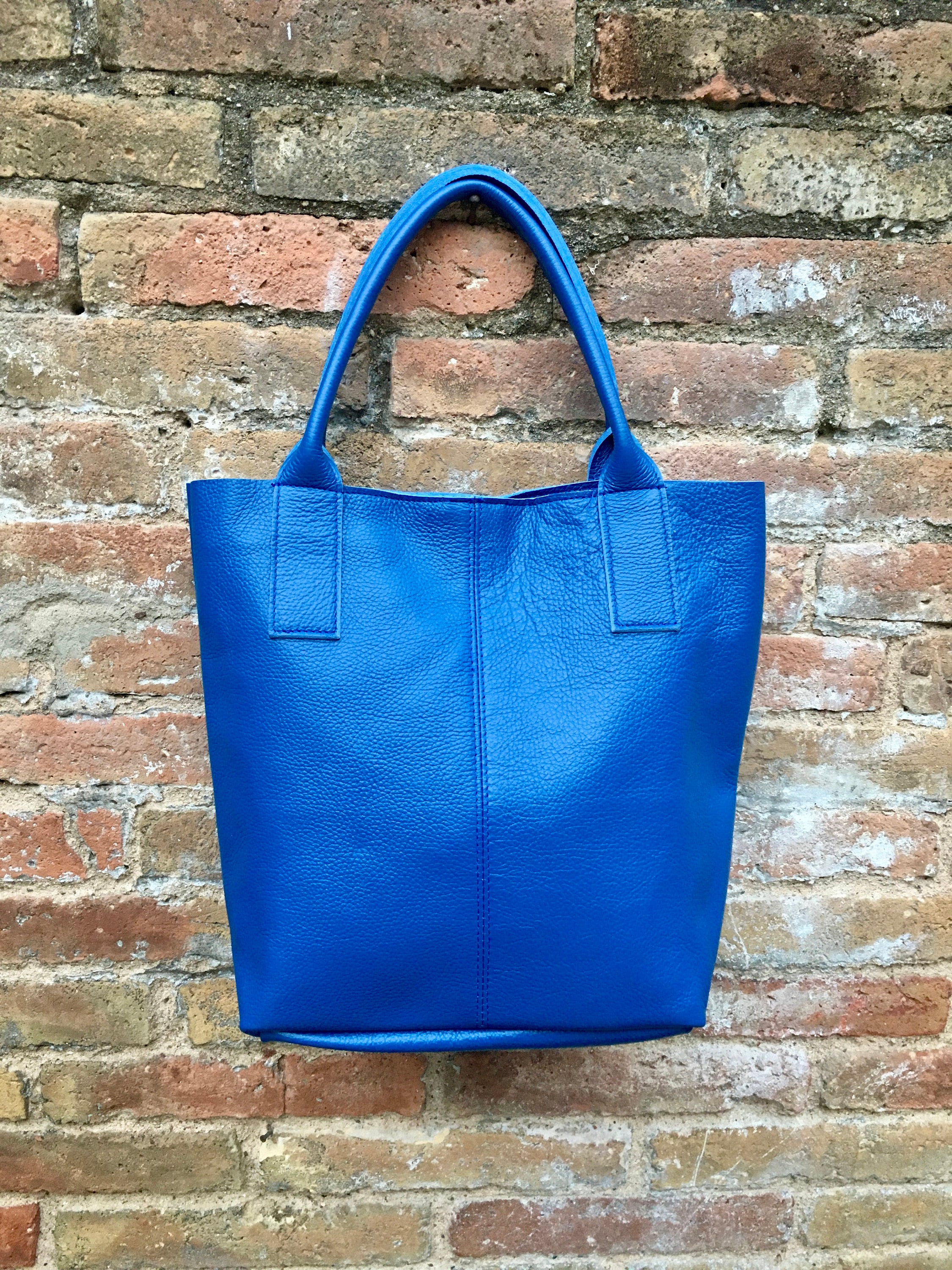 Tote Leather Bag in COBALT Blue. Leather Shopper in GENUINE | Etsy