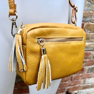 Yellow Faux vegan Leather Tassel Handbag/purse Charm 