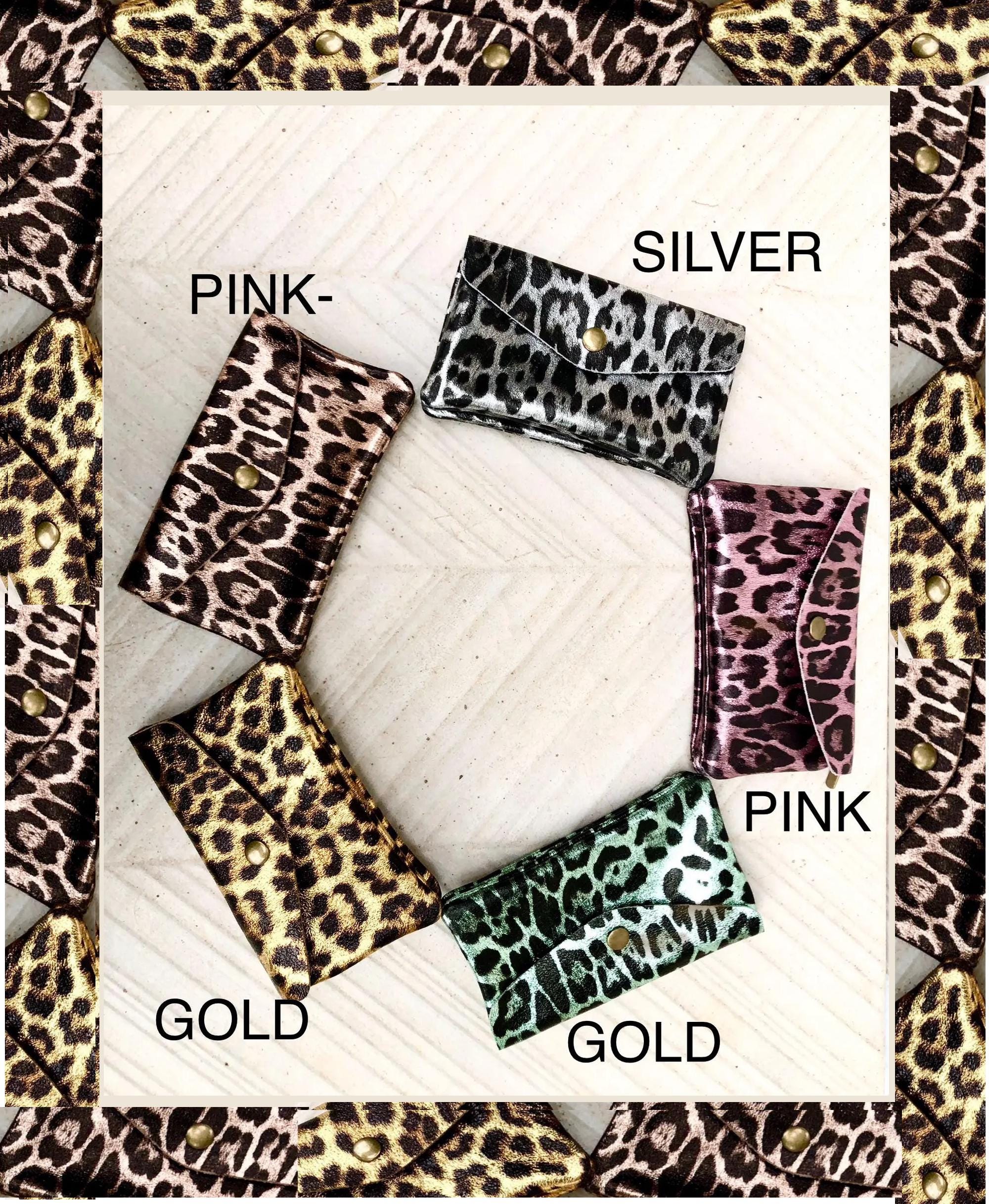 Cheetah Print Coin Purse in Genuine Metallic Leather With 3