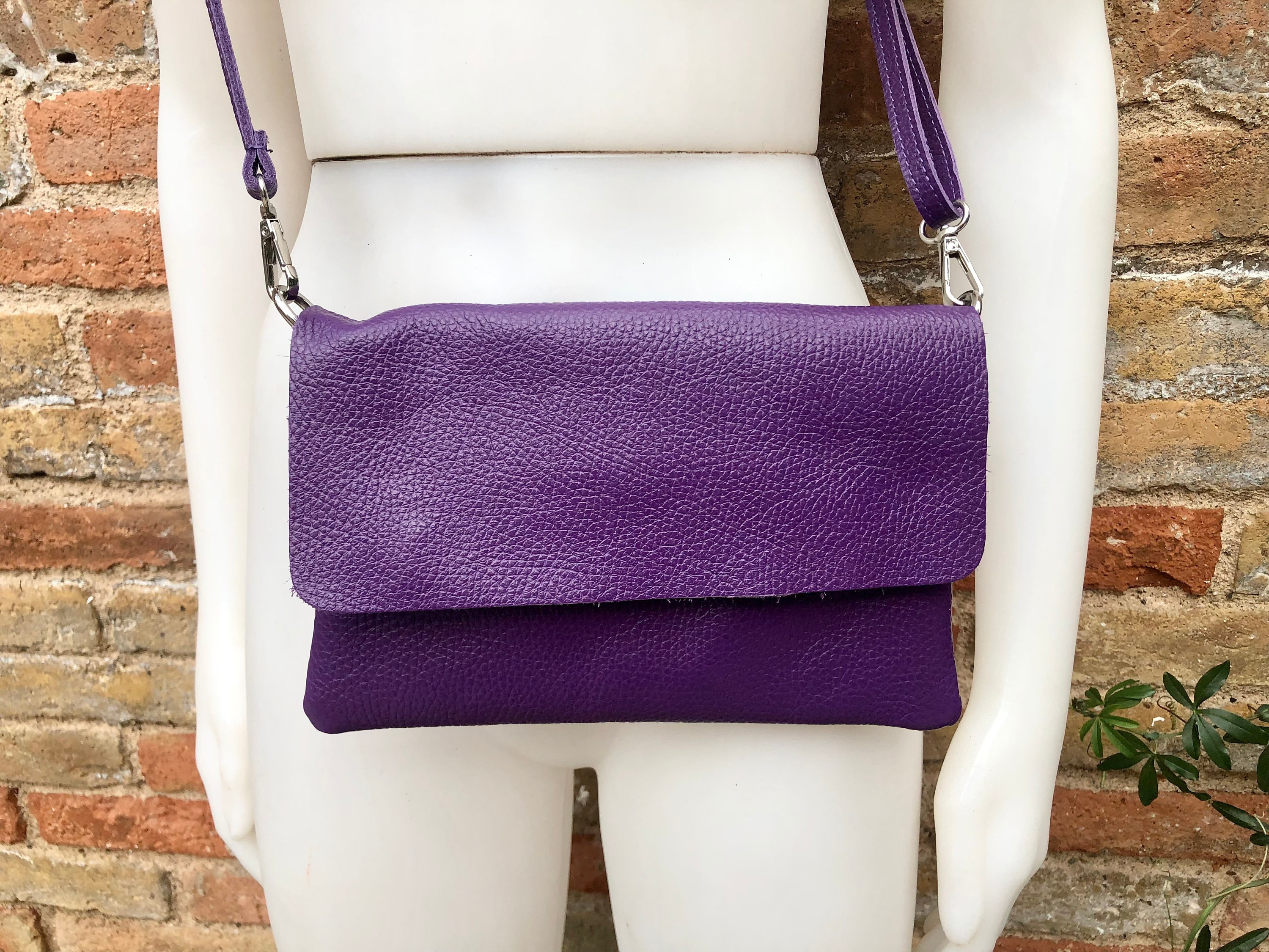 Mini Leather Bag Purple Handbag Cross Body Tiny Bag Long -  Israel