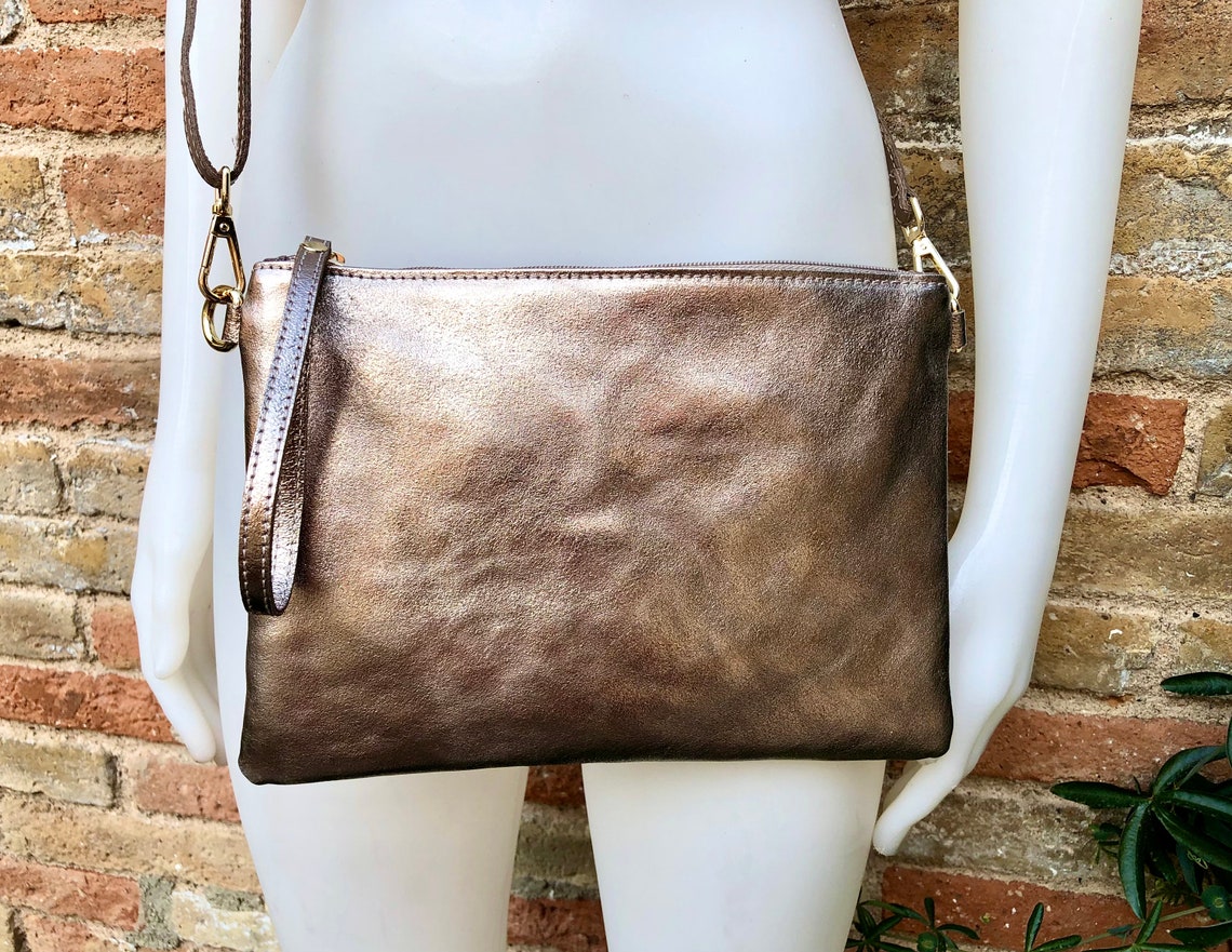 Small Leather Bag in BRONZE .cross Body Bag GENUINE Leather Etsy