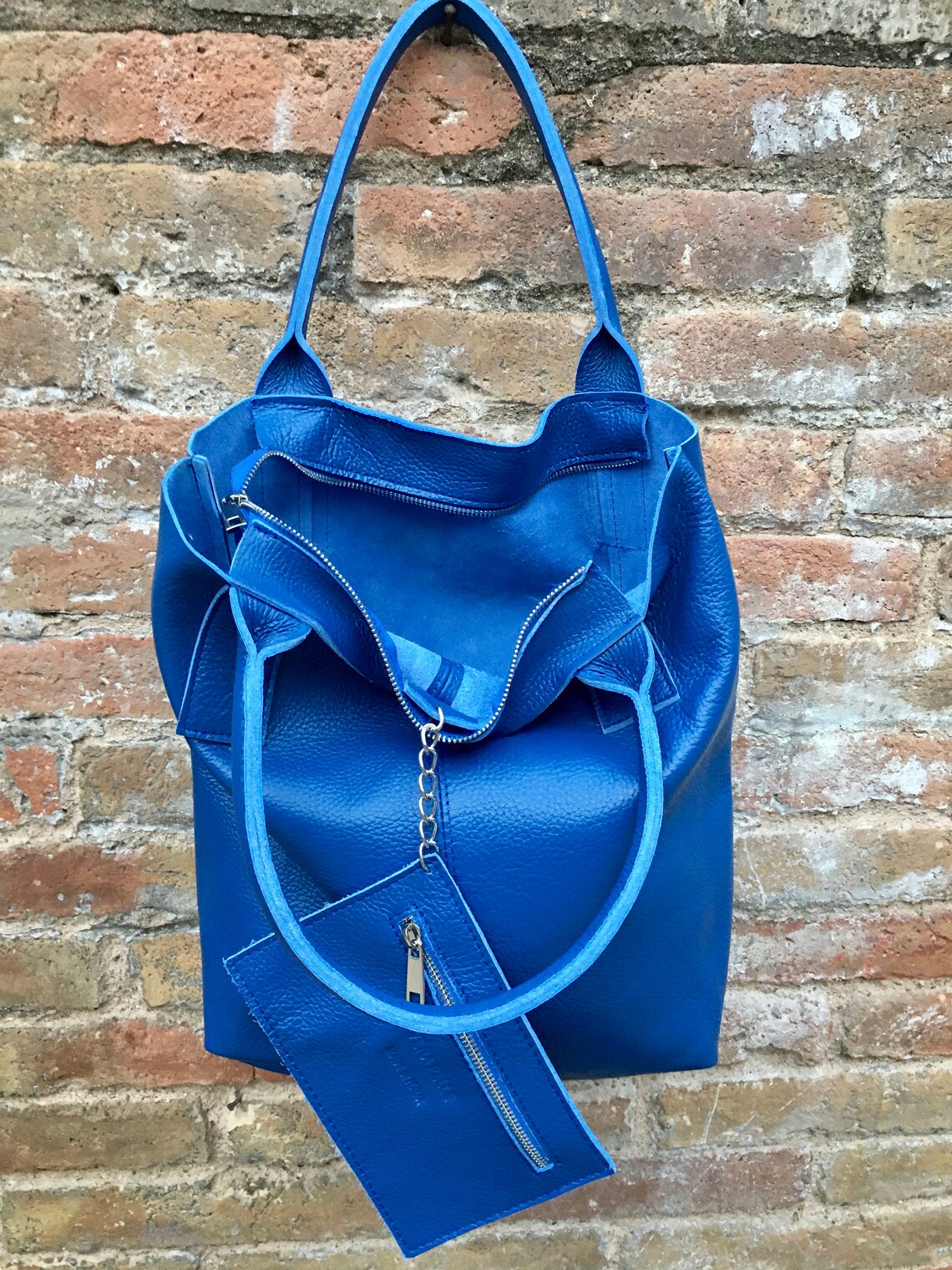 Tote Leather Bag in COBALT Blue. Leather Shopper in GENUINE | Etsy