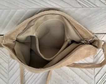 Light Beige Suede Leather Bag. GENUINE Leather Small Light Beige Suede Leather Bag. GENUINE Leather Small