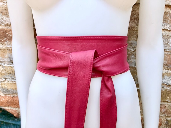 hot pink belt for dress Fuchsia obi belt. pink wrap in soft genuine leather. Wraparound waist belt. Wide style. Boho belt in dark pink leather bridesmaid outfit