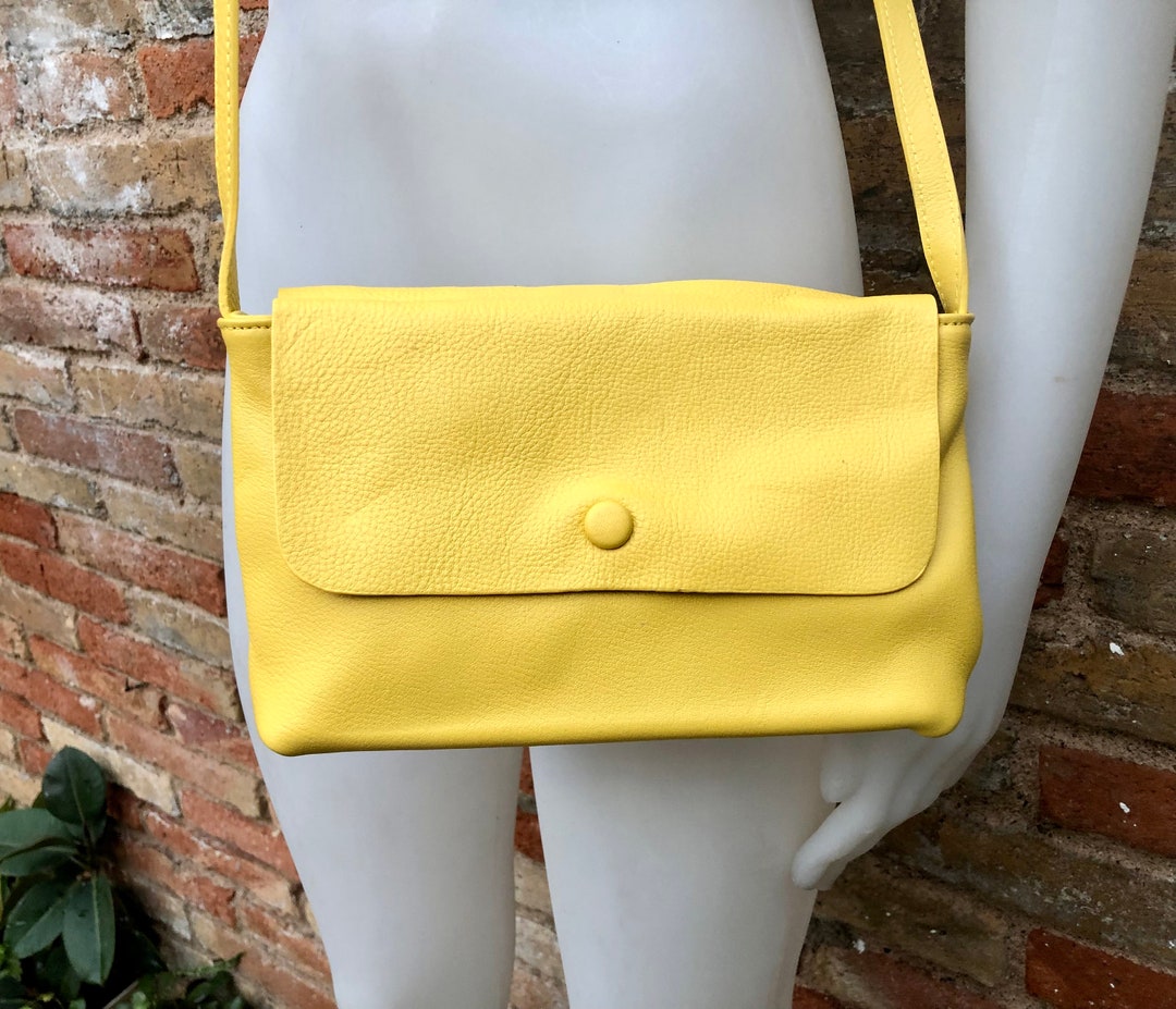 Small Leather Bag in Yellow. Cross Body or Shoulder Bag in GENUINE