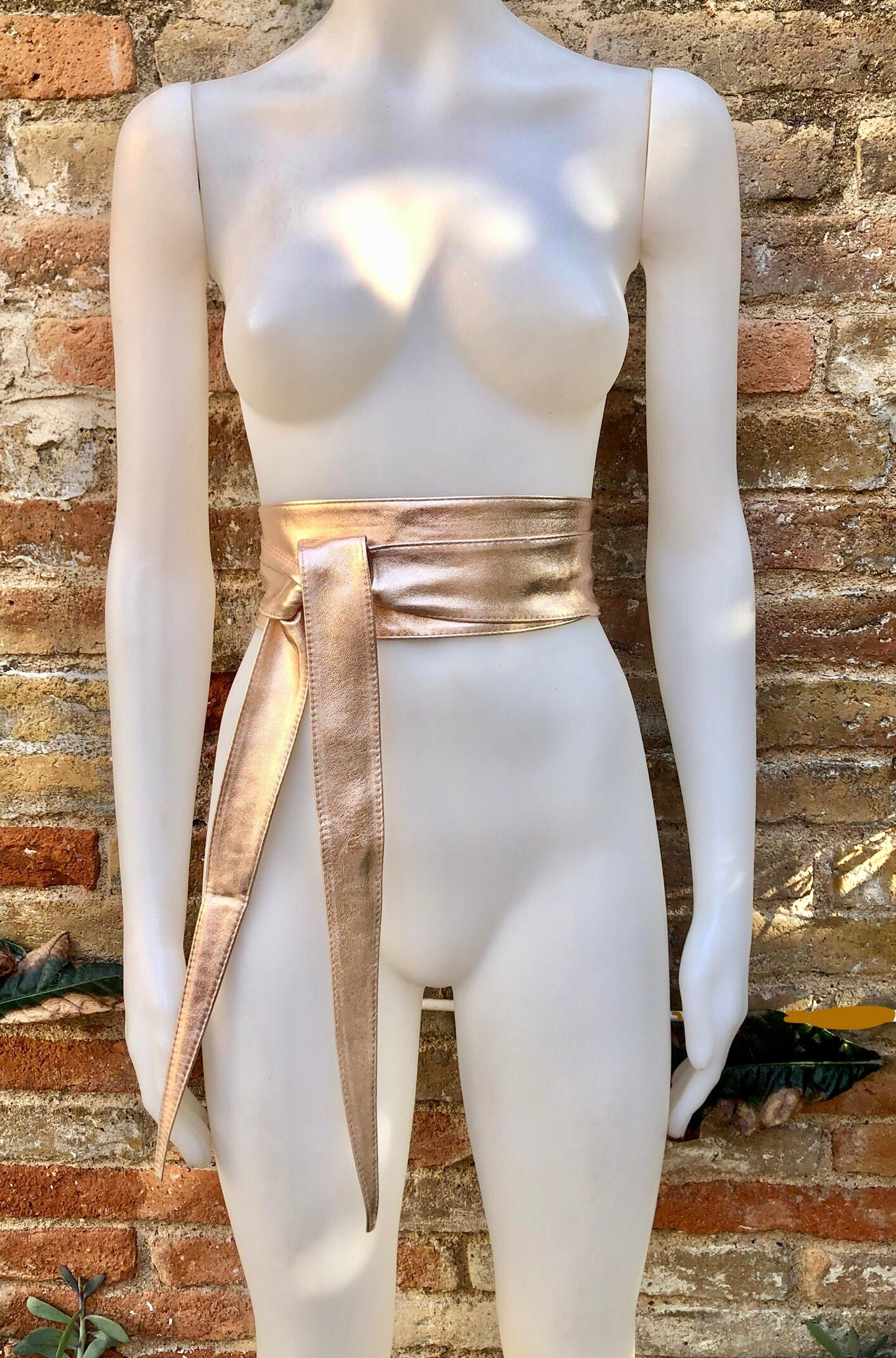 PINK - GOLD Obi Belt. Soft Genuine Glitter Leather Wrap Belt  display picture 2