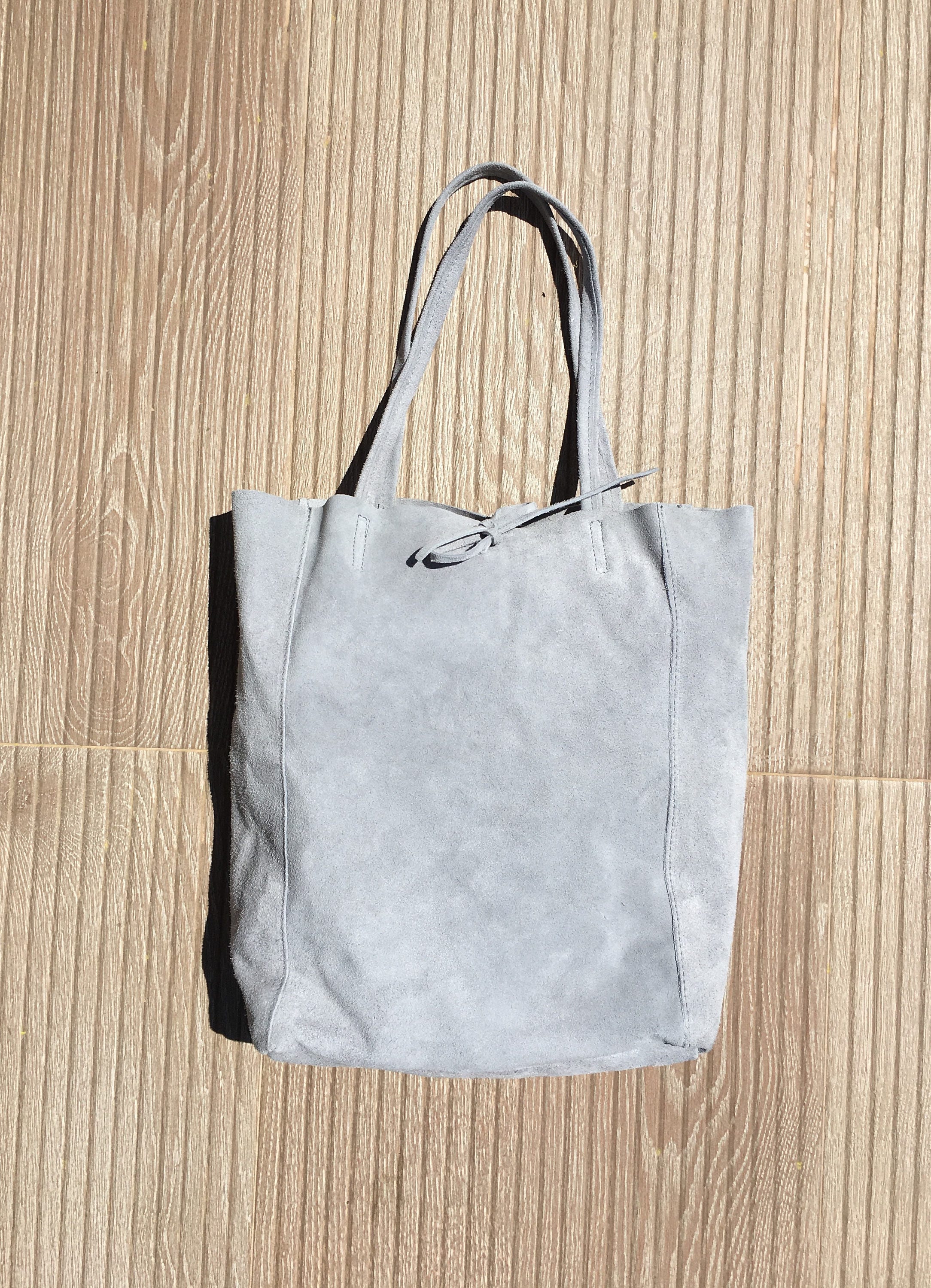 Genuine suede leather bag in GRAY large tote bag. Soft | Etsy