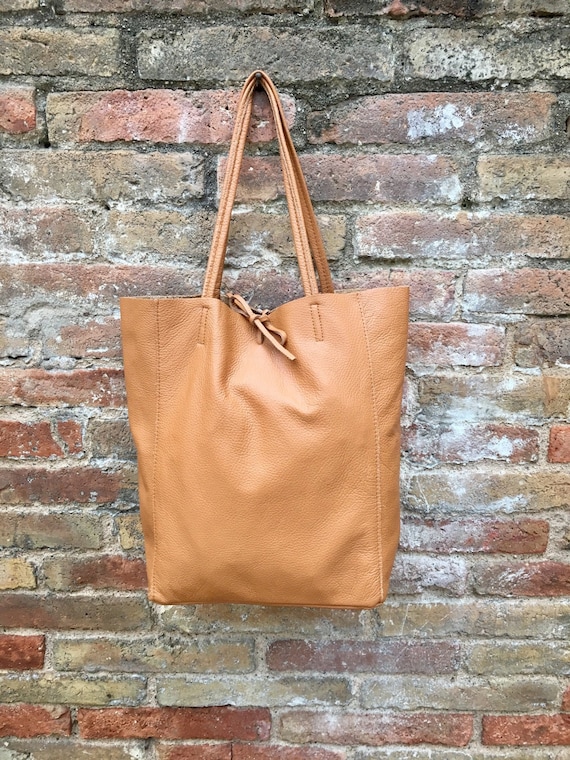 Natural Tan Leather Tote Bag 