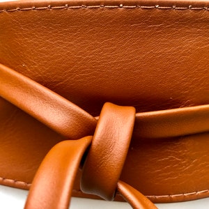 Obi belt in soft leather. Wrap belt in CAMEL BROWN. Waist belt in TOBACCO. Wraparound belt in brown genuine leather. Boho tan wide belt. image 7