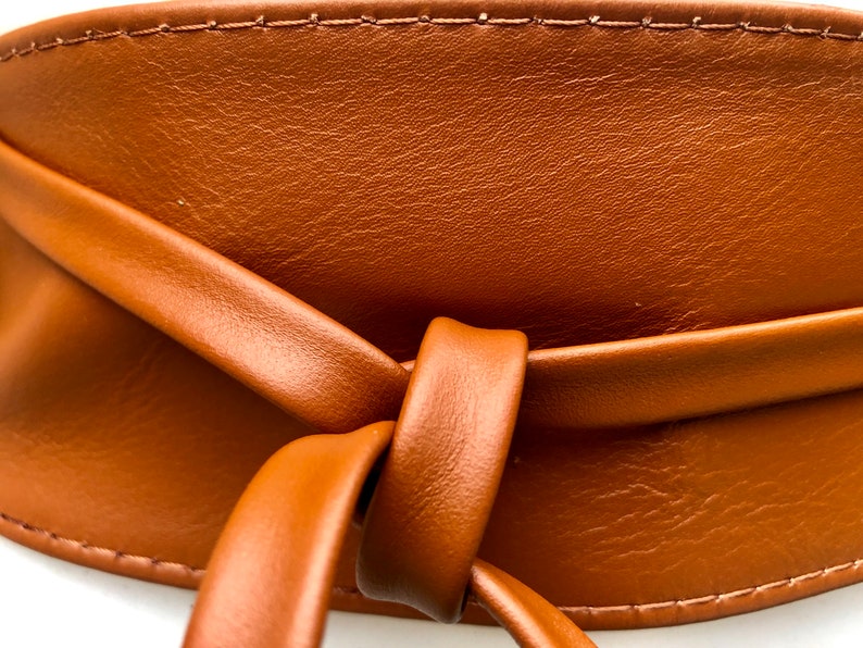Obi belt in soft leather. Wrap belt in CAMEL BROWN. Waist belt in TOBACCO. Wraparound belt in brown genuine leather. Boho tan wide belt. image 7