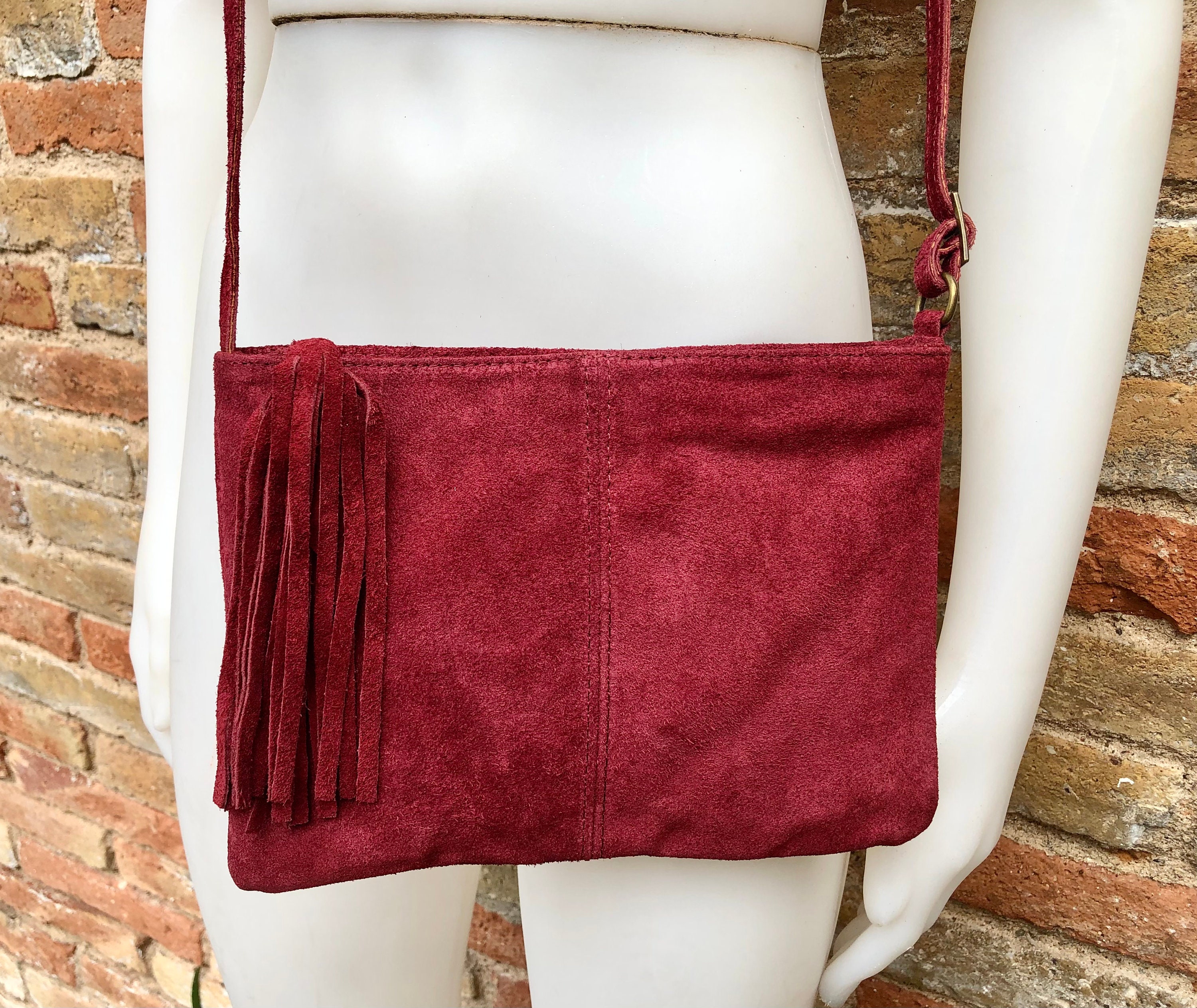 Small Red Suede Bag Red Suede Crossbody Bag Red Small Leather 